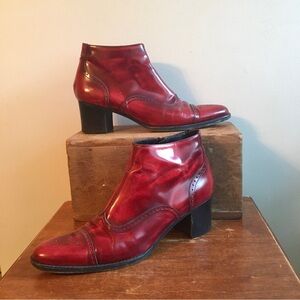 Sacco Red Patent Leather Western Ankle Boots. EU Size 39- US Size 8 1/2 to 9